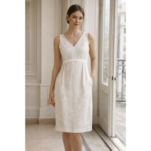 Helena Sorel Womens Linen Blend Dress EU38 S White Sleeveless Empire Waist Vtg